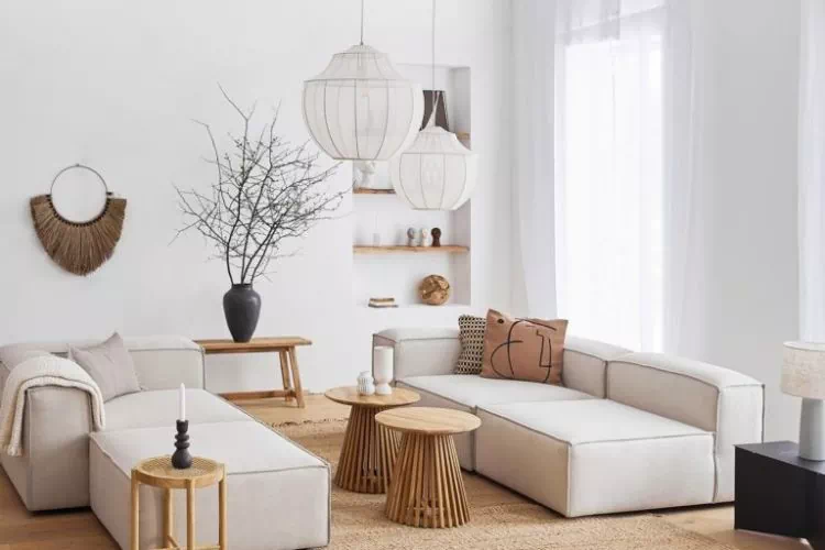 Salon aménagé de façon équilibrée et esthétique