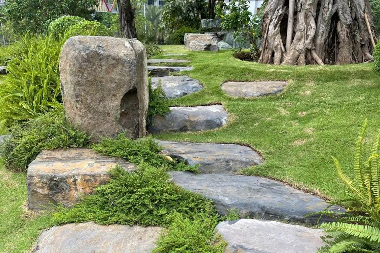 Escalier formé par un chemin de pierres