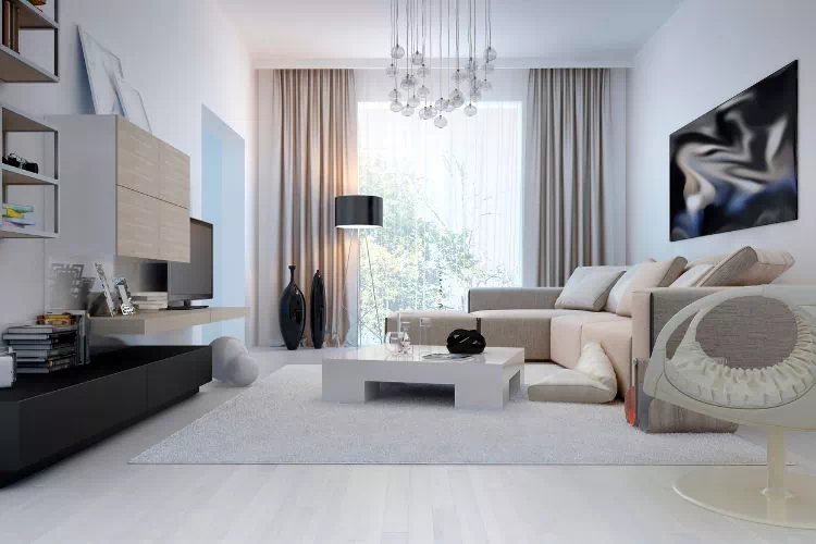 Lustre moderne dans un salon au style contemporain