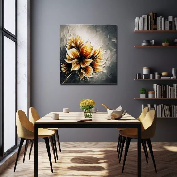 Œuvre abstraite dans un coin salle à manger