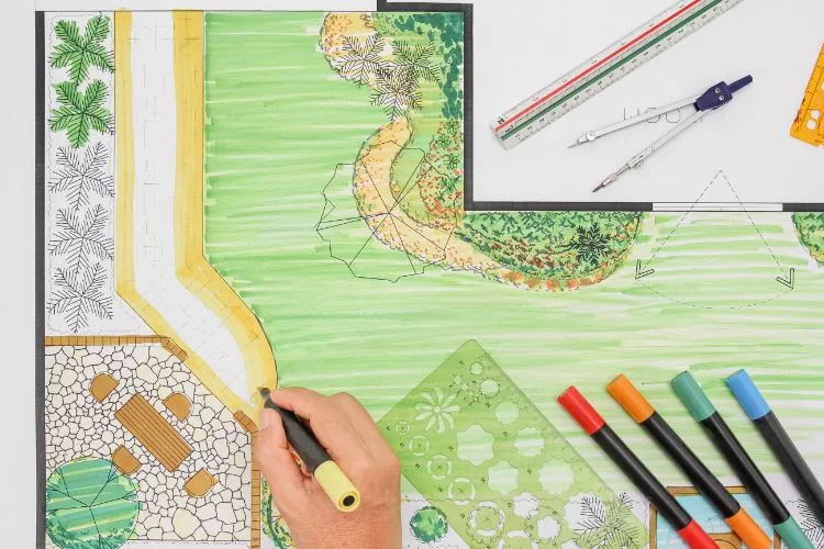 Dessin du plan d'un jardin