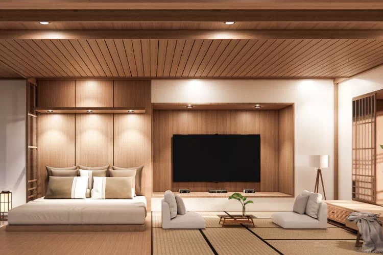 Lit japonais avec le matelas à même le sol