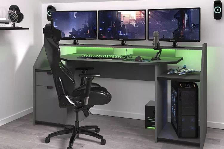 Bureau gamer avec LED vert