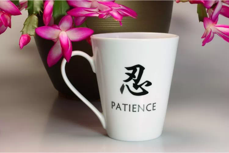 Mug avec le mot patience est son idéogramme chinois
