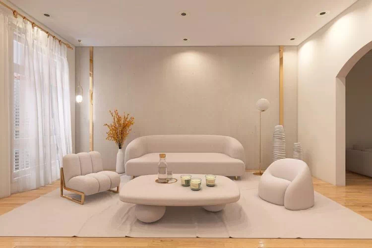 Salon contemporain couleur crème