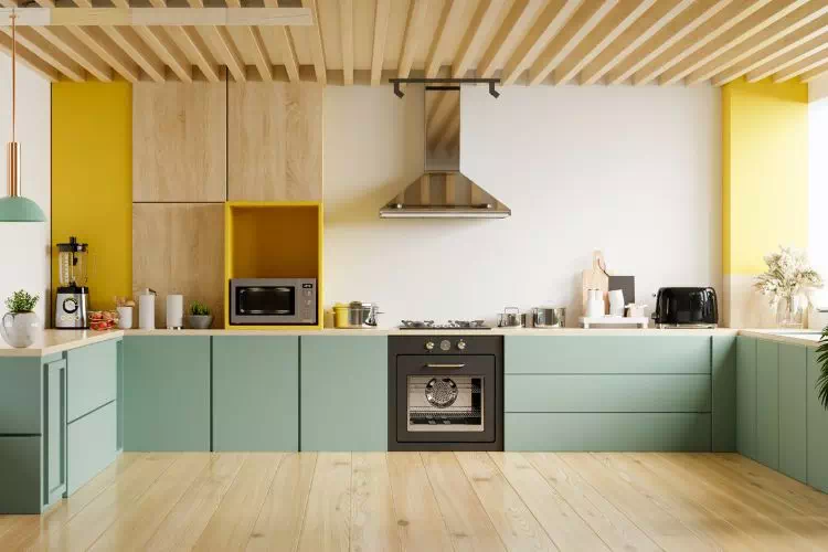 Cuisine moderne jaune et grise