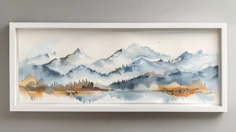 Peinture d'un lac avec un arrière-plan de montagne