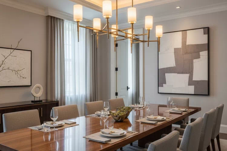 Salle à manger élégante avec éclairage classique