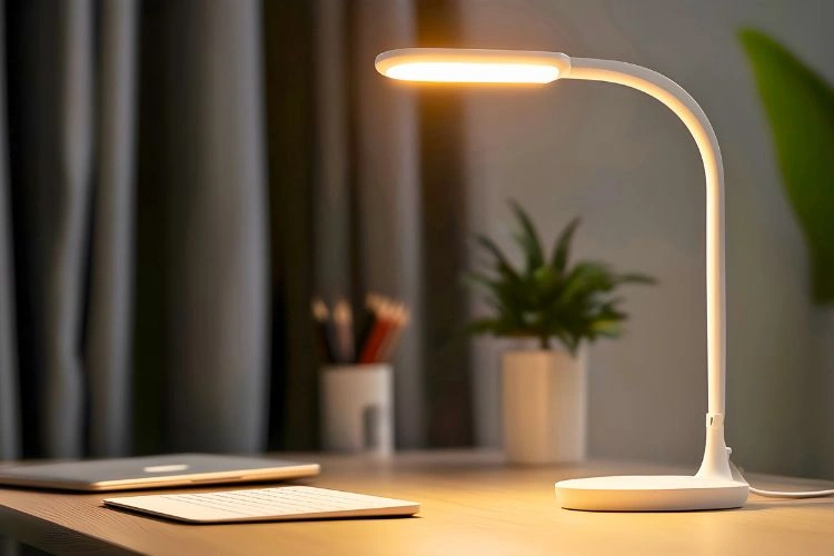 Lampe allumée sur un bureau