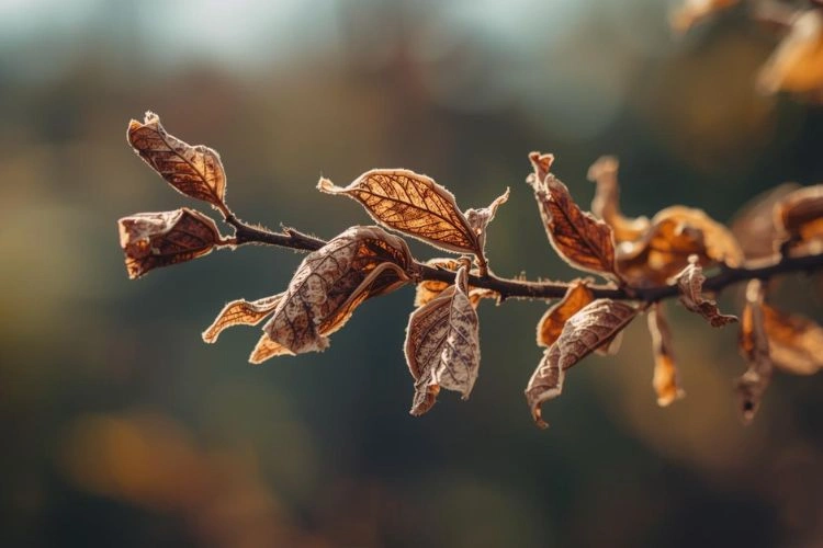 Laurier rose avec des feuilles sèches