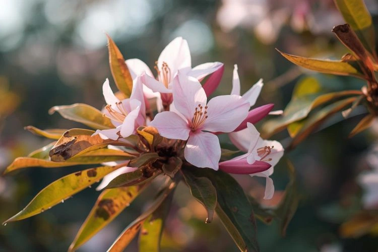 Laurier rose avec des taches brunes