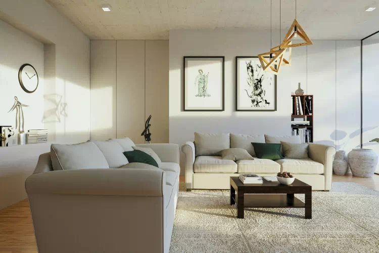 Salon spacieux et aéré avec des meubles sur mesure