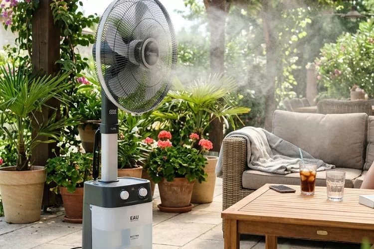 Ventilateur brumisateur sur une terrasse
